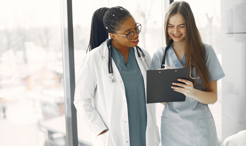 Healthcare picture. Two women talking